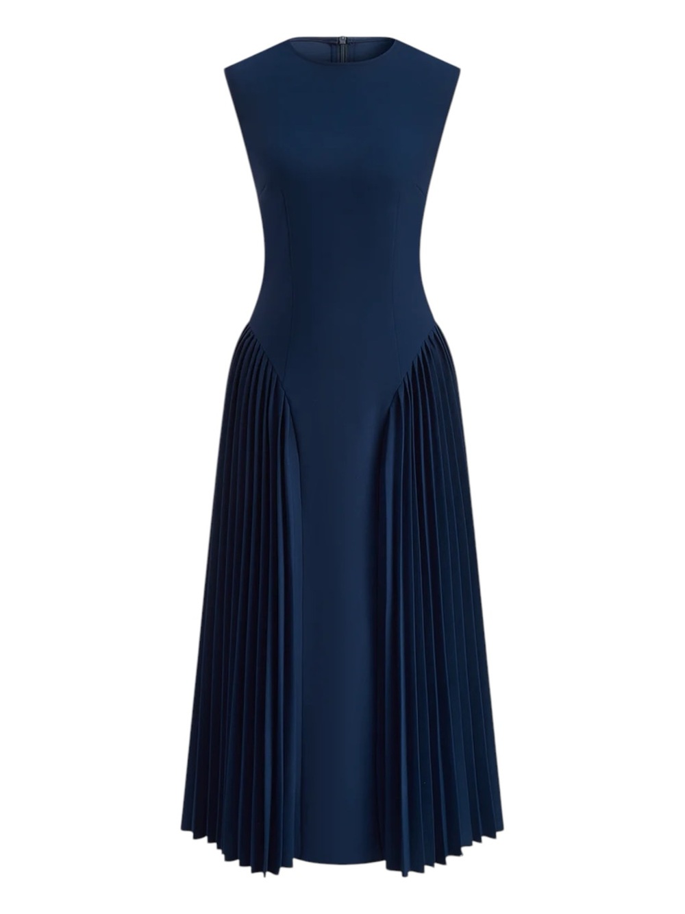 Commense Navy Pleated Panel Maxi Dress Sleeveless Fitted Small NWT